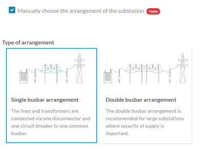 Option to manually choose the arrangements of the substation Option to manually choose the arrangements of the substation